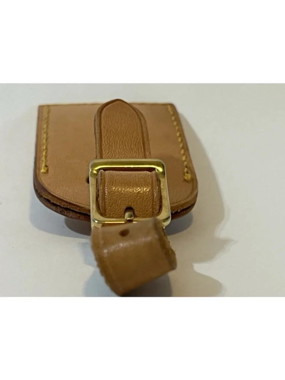 Authentic Louis Vuitton Vachetta Leather Luggage Tag Brass Buckle Made France